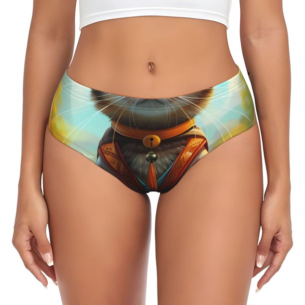 Fotbe Riverside Meditating Cat Calzones Estampados para Mujer – Ropa Interior de Algodón, Cómoda, Suave y Elástica-3X-Large