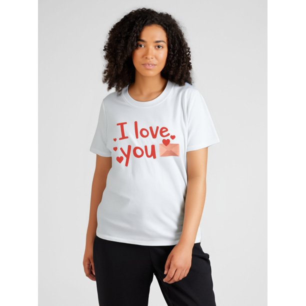 Camiseta de mujer con estampado de letras de amor para San Valentín, manga corta, ideal para el tiempo libre.