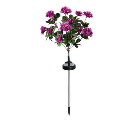 Memorial Garden Lights Solar Powered Ultra Realistic Artificial Petals Azalea Flowers Light Weatherproof LED Floral Decor for Cemetery Tribute and Grave Outdoor Lighting Purple