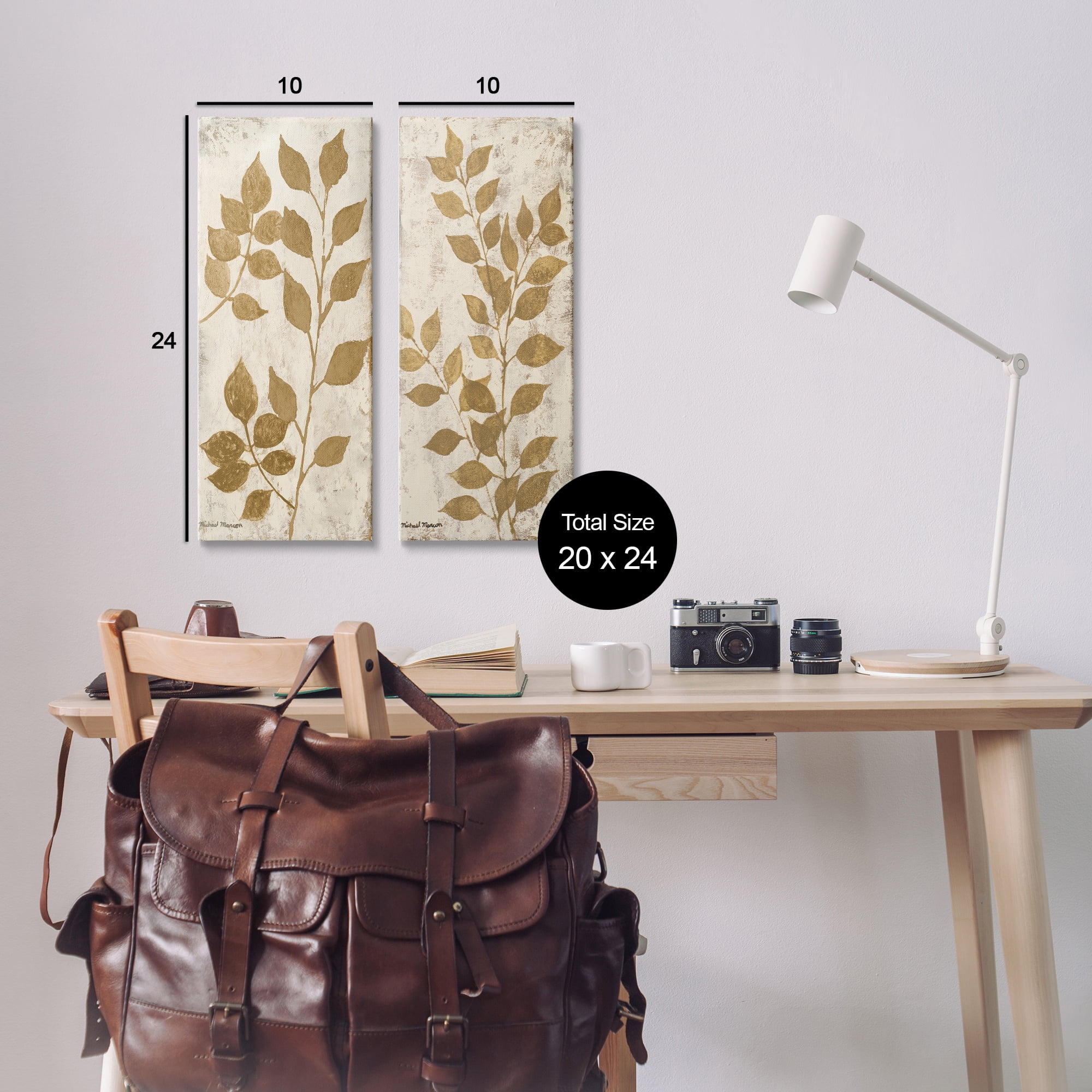 Stupell Industries Distressed Natural Leaves Floral & Botanical Painting Wrapped Canvas Art Print Wall Art, 10 x 24, Set of 2
