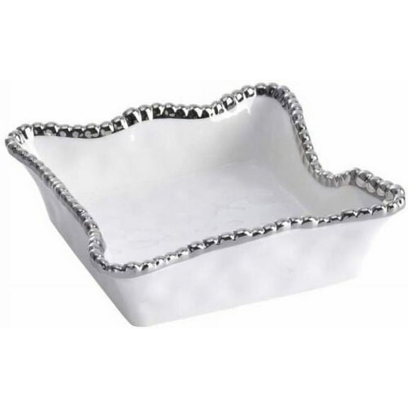 Pampa Bay Salerno Porcelain Cocktail Napkin Holder, White/Silver