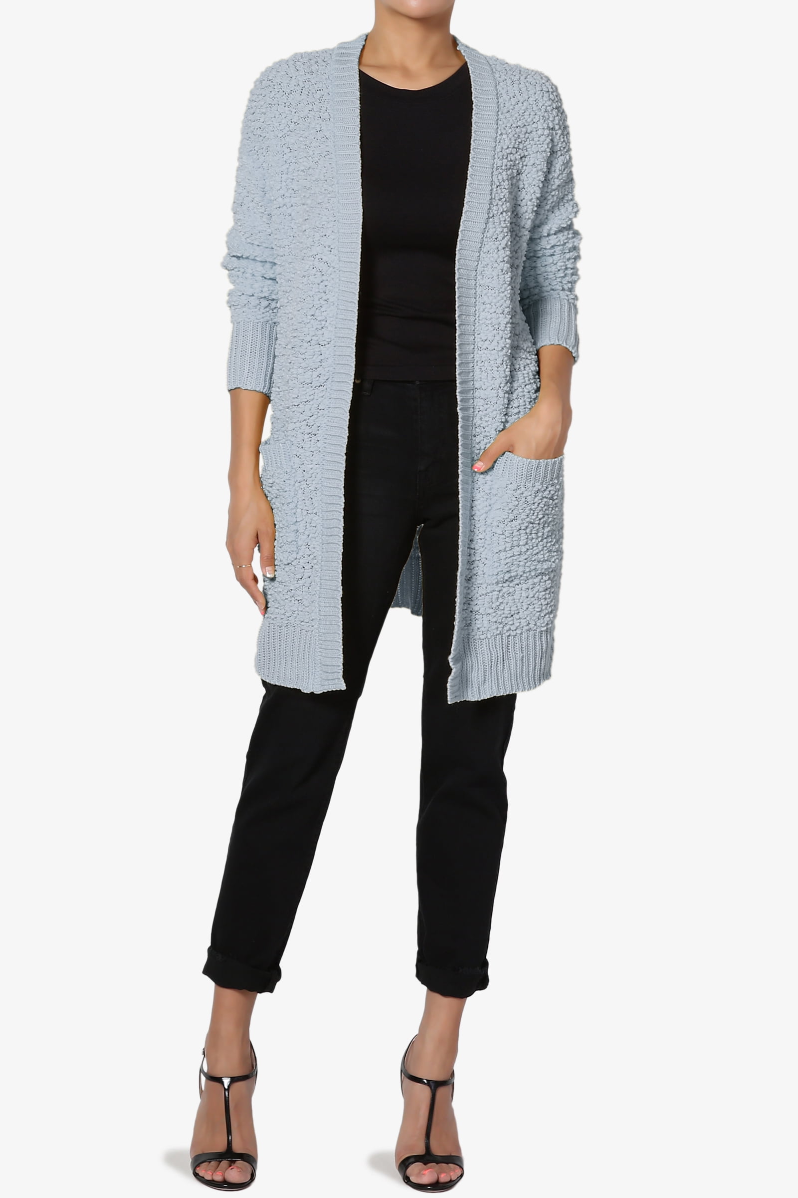 TheMogan S~3X Long Sleeve Pocket Open Front Knit Sweater Cardigan