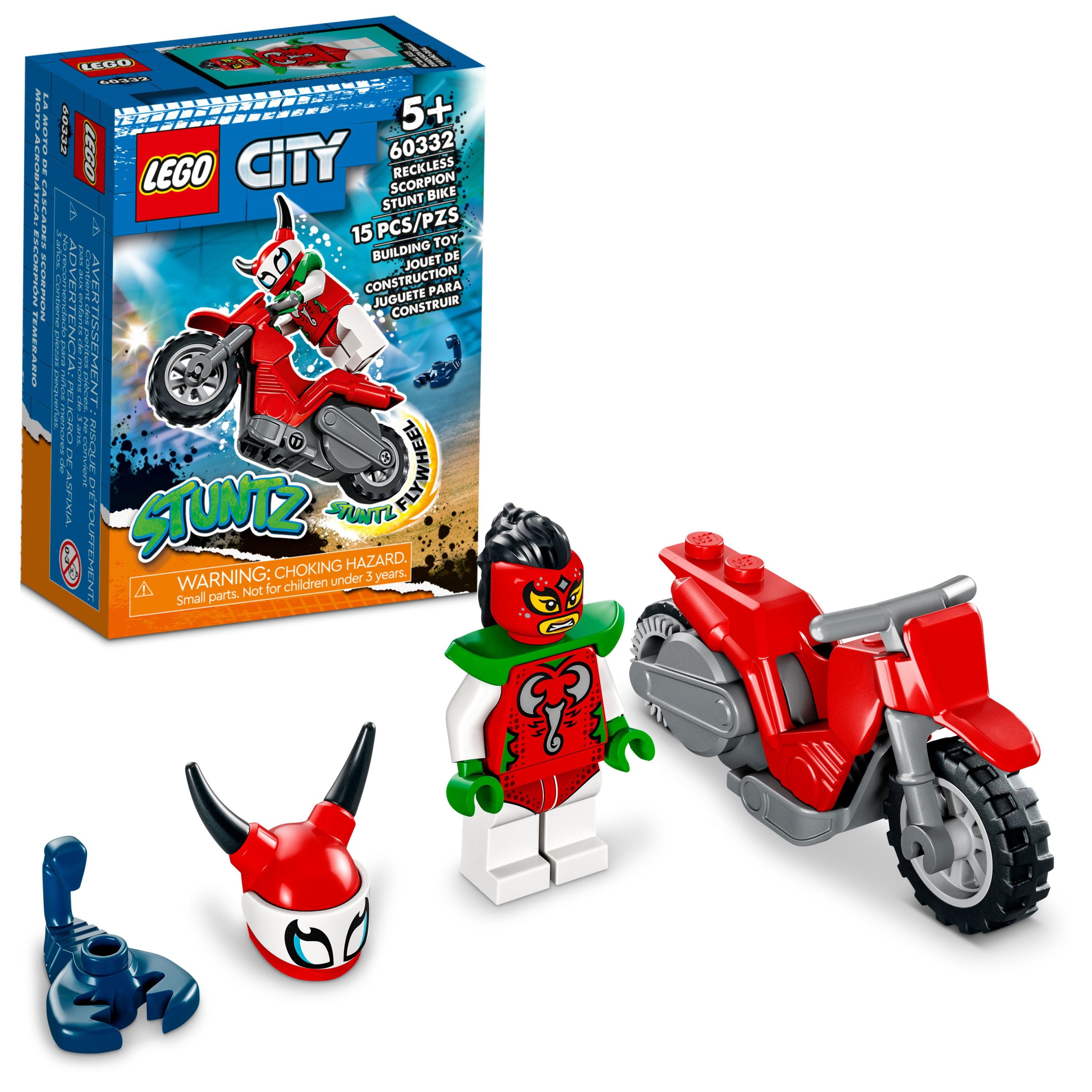 LEGO City Stuntz Reckless Scorpion Stunt Bike Set 60332 with Flywheel-Powered Toy Motorcycle and Racer Minifigure, Small Gift for Kids Aged 5 Plus
