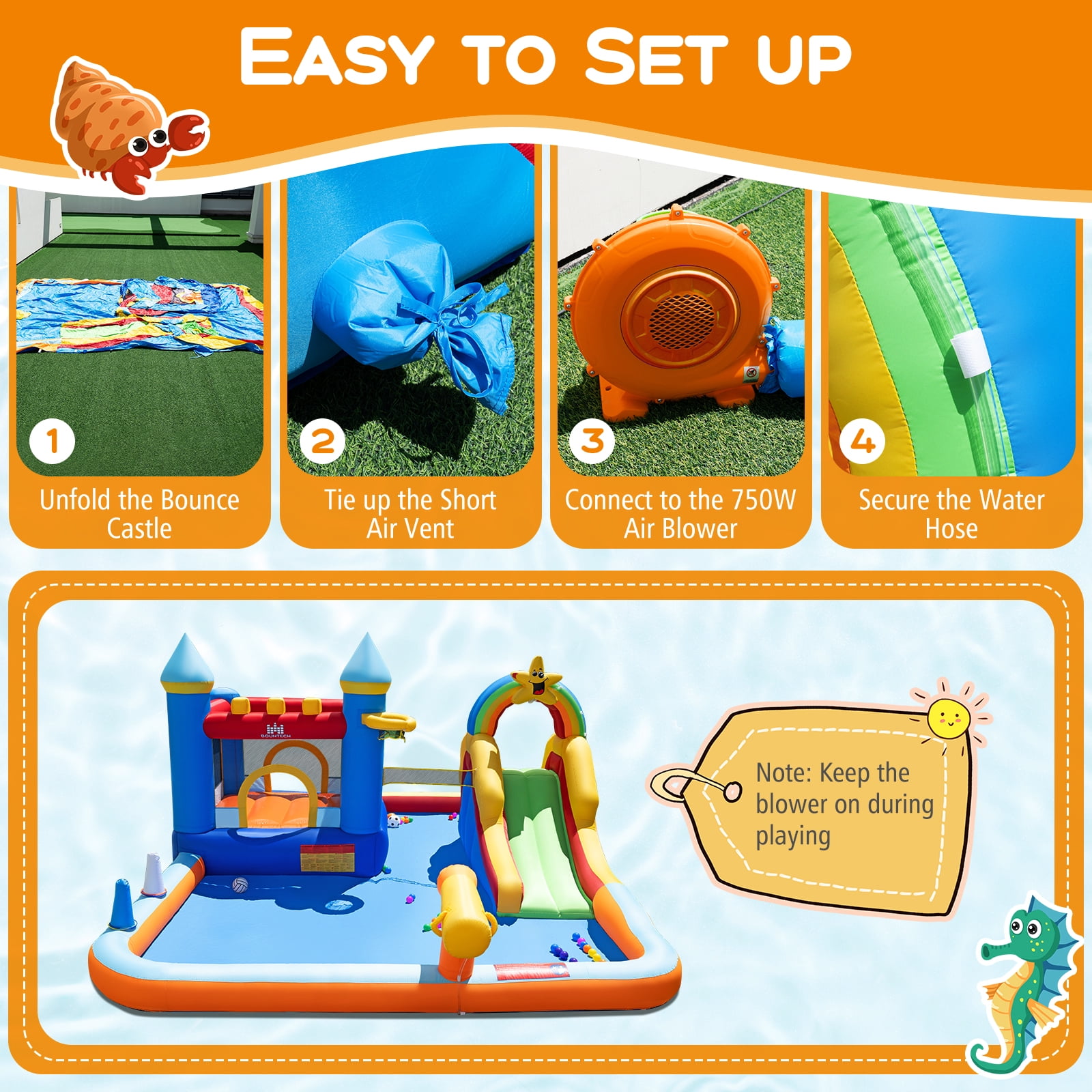 Gymax Giant Water Slide Bounce House w/Climbing Wall Splash Pool 750W Blower Included