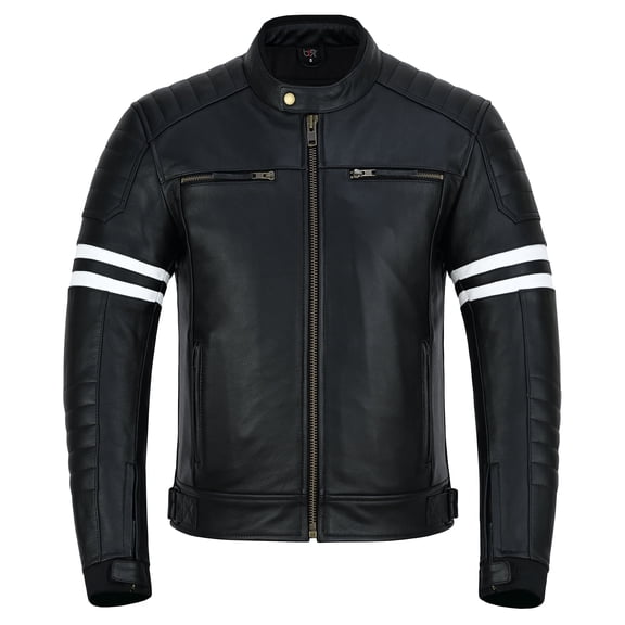 Men’s Leather Motorcycle Jacket with CE Level 1 Armor Slim Fit Protective Riding Black-4XL