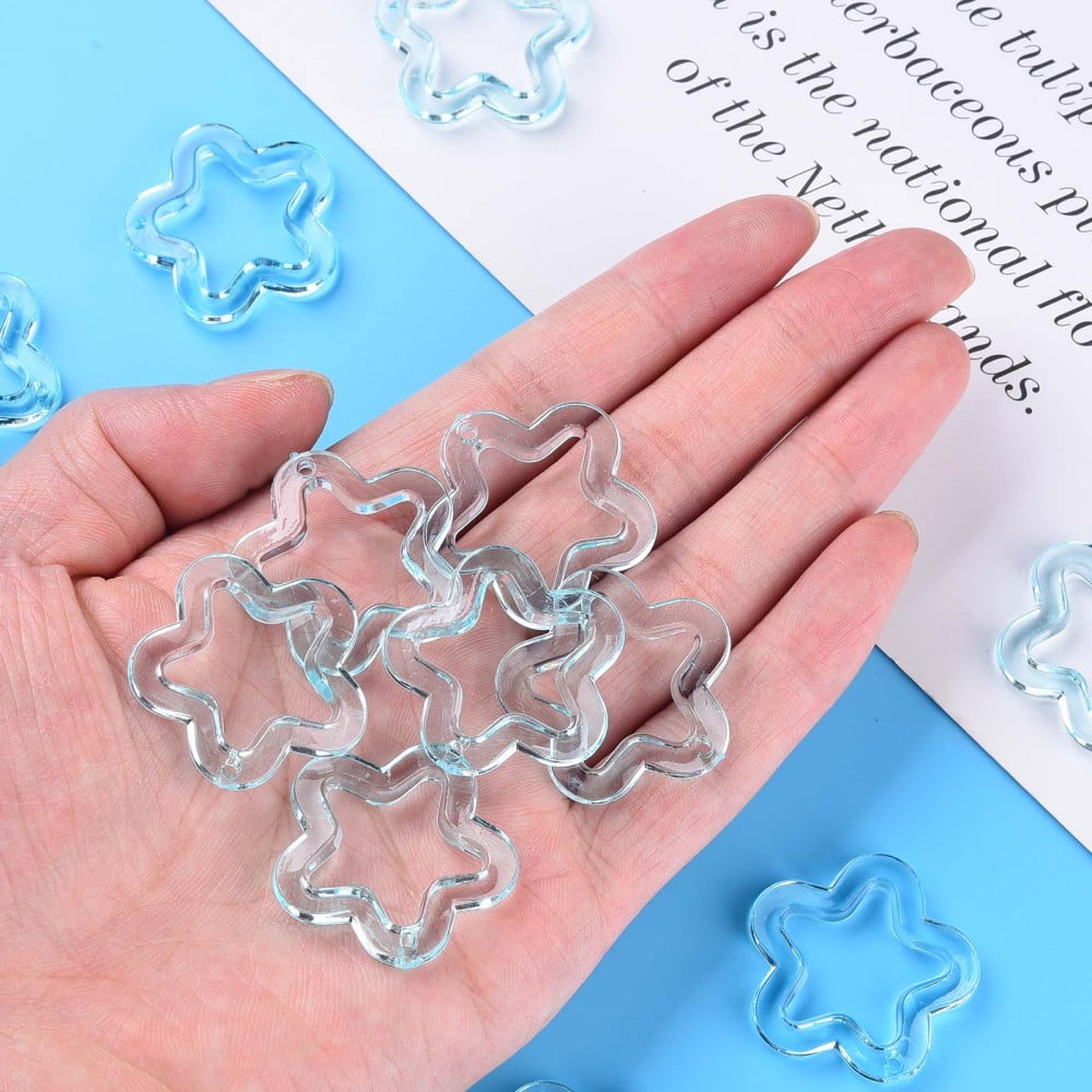500 g Transparent Acrylic Beads Flower Cyan 30x30.5x5mm Hole: 1.8mm 340pcs/500g