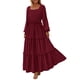 thumbnail image 1 of Vestido PRETTYGARDEN de Manga Larga con Fruncido y Escote Cuadrado en Rojo Vino Talle S, 1 of 8