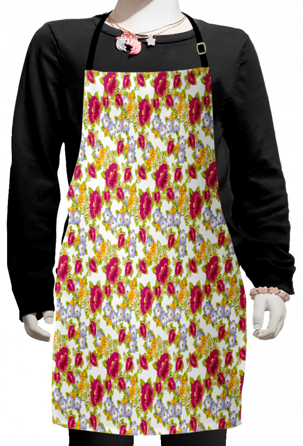 Garden Art Kids Apron, Pattern with Burgeoning Flowers of Spring Season