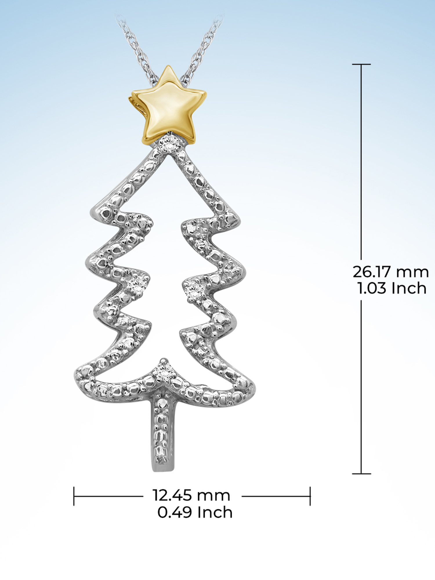 JewelersClub Christmas Tree Necklace Diamond Necklace for Women – Genuine White Diamond, Two-Tone Silver Necklace Christmas Tree – Christmas Gifts for Women – Silver Diamond Pendant Necklace for Women