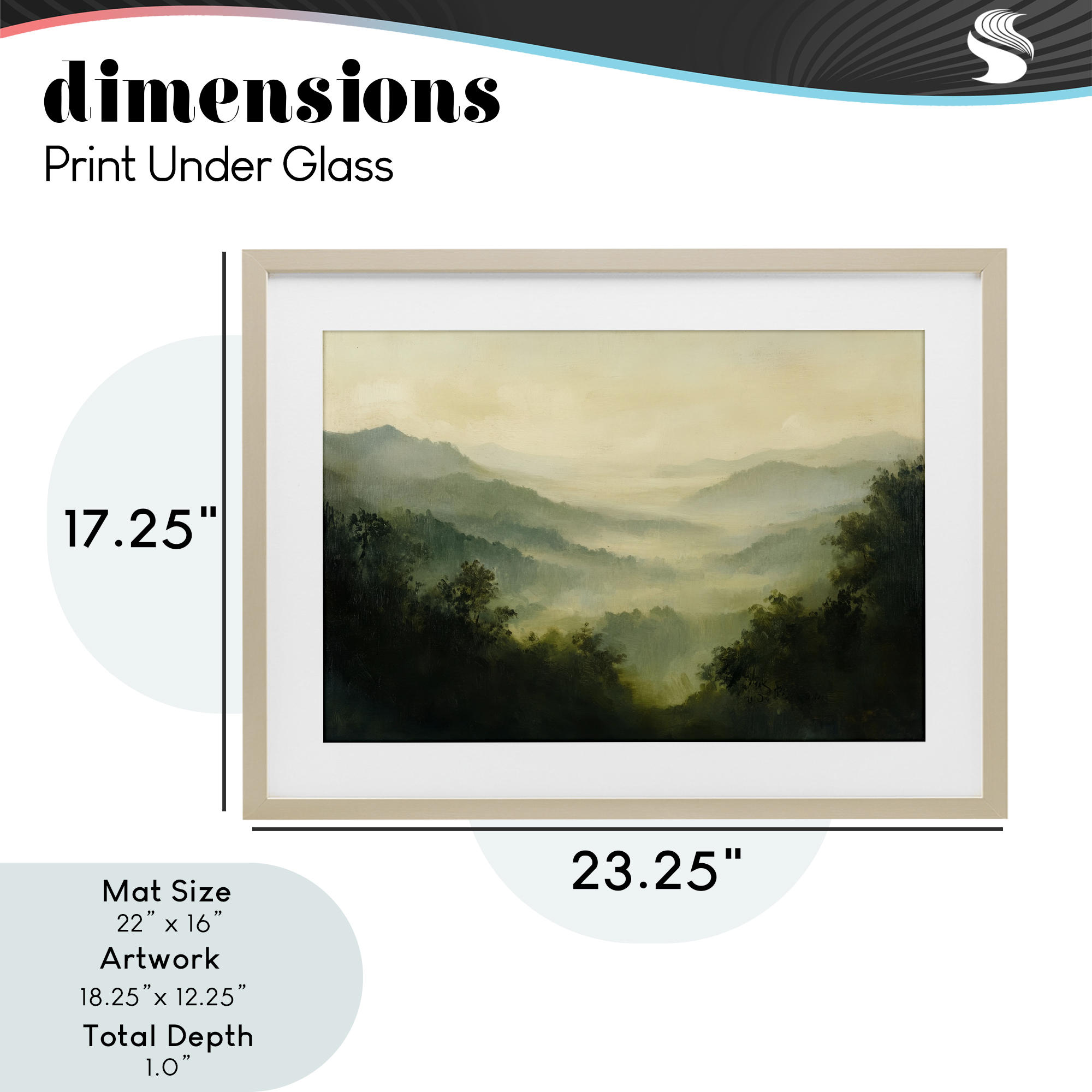 Through The Haze Landscape Birch Framed Print Under Glass, design by Petal Prints Design