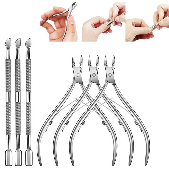 6Packs Cuticle Nipper Set, Professional Stainless Steel Cuticle Trimmers Cutter Clippers and Cuticle Remover Manicure Tools for Fingernails Toenails