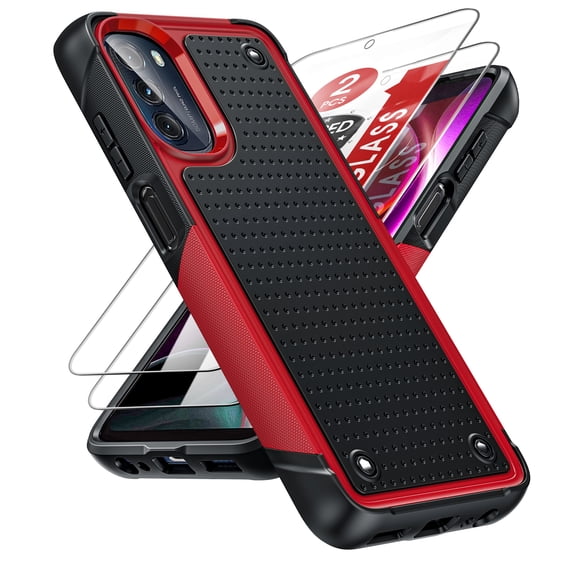 LEYI Motorola G 5G 2022 Case with 2 Pack Screen Protectors, Dual Layer Protective Hard PC Back & 4 Corners with Airbags[12ft Drop Protection] for Motorola Moto G 2022 5G Case - Red