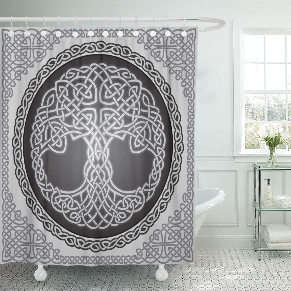 Yusdecor Knot Round Celtic Tree Of Life Border Black White Bathroom Decor Bath Shower Curtain 66x72 Inch Walmart Canada