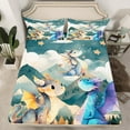 thumbnail image 2 of jejeloiu Cartoon Dragon Queen Sheet Sets,Kawaii Animal Flat Sheet,Blue Teal Beige Queen Fitted Sheet For Boys,Luxury Bedroom Decor,4 Pieces, 2 of 7