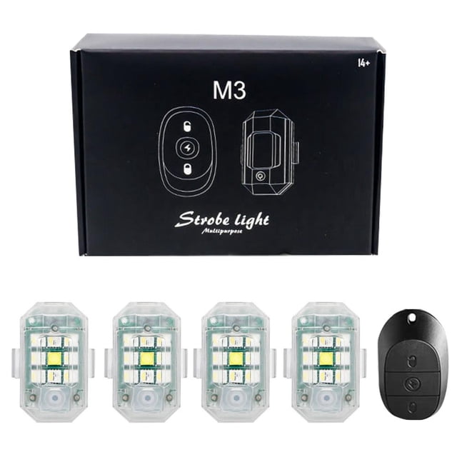 High Brightness Wireless LED Strobe Light, Waterproof IP65 Multi-Frequency Safety Warning Light for Drones Motorcycles Bicycles, Red/Blue