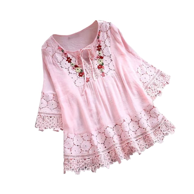 Blusa vintage Sonducket Mujer Cuello en V Rosa 5XL