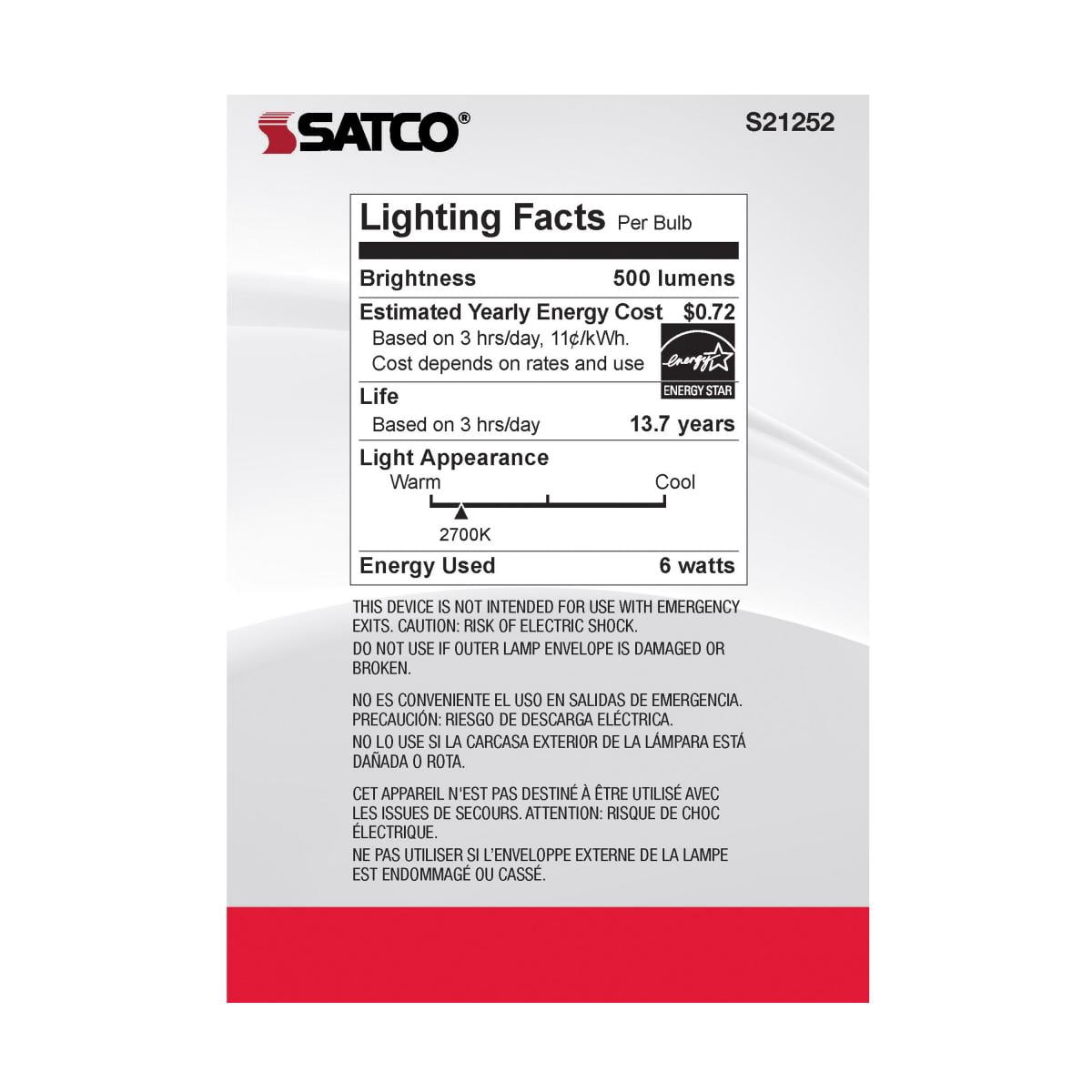Satco S21252 G40 Globe LED Light Bulbs 6W 120V 2700K 90CRI E26 Medium Base Dimmable (6 Pack)
