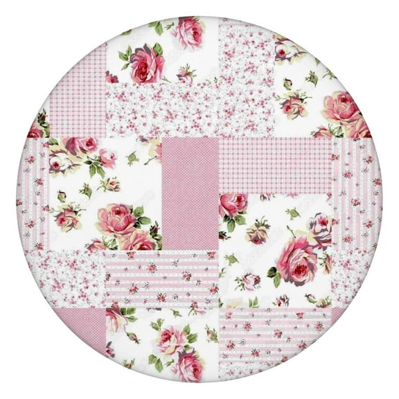 Pioneer Flower Floral Print Pattern Round Fitted Tablecloth with Elastic Edge,Dining Table Cover Waterproof,Outdoor Round Tablecloth for Camping,Dining,Indoor and Outdoor