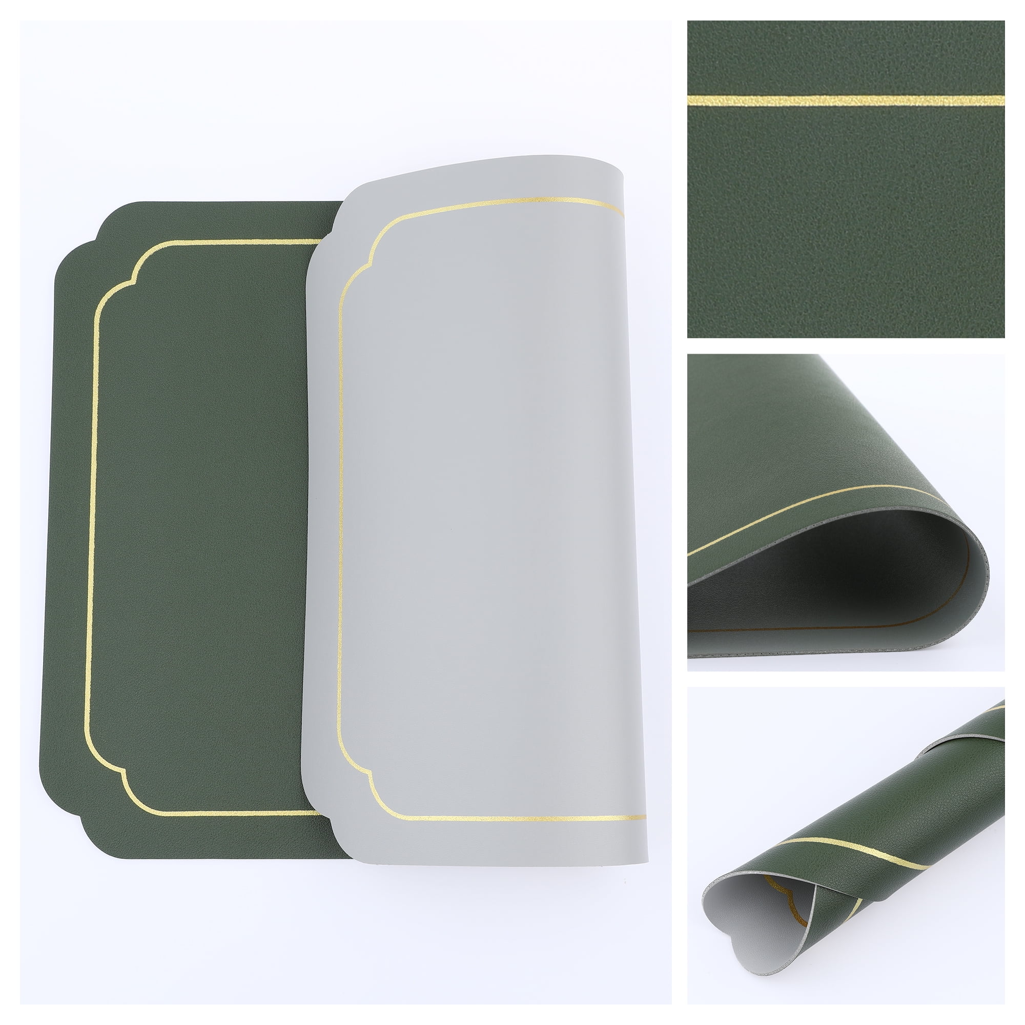 Unique Bargains Placemats Leather Placemats for Kitchen Dining Table Green Gray 18x12in