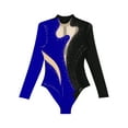 thumbnail image 5 of Fldy Womens Long Sleeve Rhinestone Mesh Splice Ballet Dance Gymnastics Acrobatics Leotards Bodysuit Black&Royal Blue XXL, 5 of 6