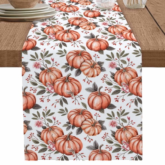 nqOlkjepod Orange Pumpkin Table Runner 90 Inches Long Farmhouse Dress Scarves, Thanksgiving Autumn Fall Leaf Flower Dining Tablerunner for Coffee Table/Kitchen Island/Party Décor, 13" x 90"