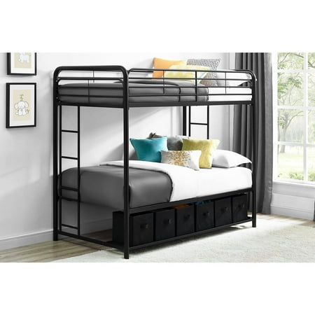 Mainstays Twin/Twin Bunk Bed with Storage Bins, Black - Walmart.com