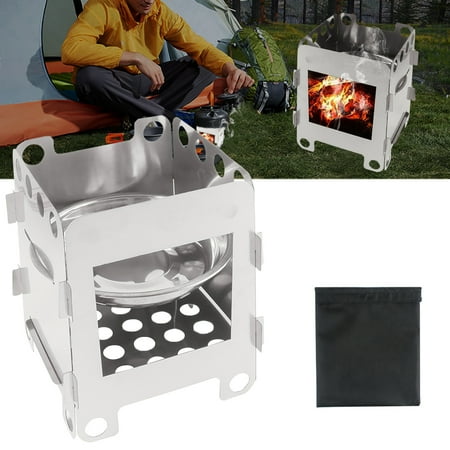 Wood Stove Cooking Accessories Portable Stainless Steel Lightweight Folding Wood Stove Pocket Detachable Stove Outdoor Camping Backpacking Cooking Picnic + Alcohol Tray ()