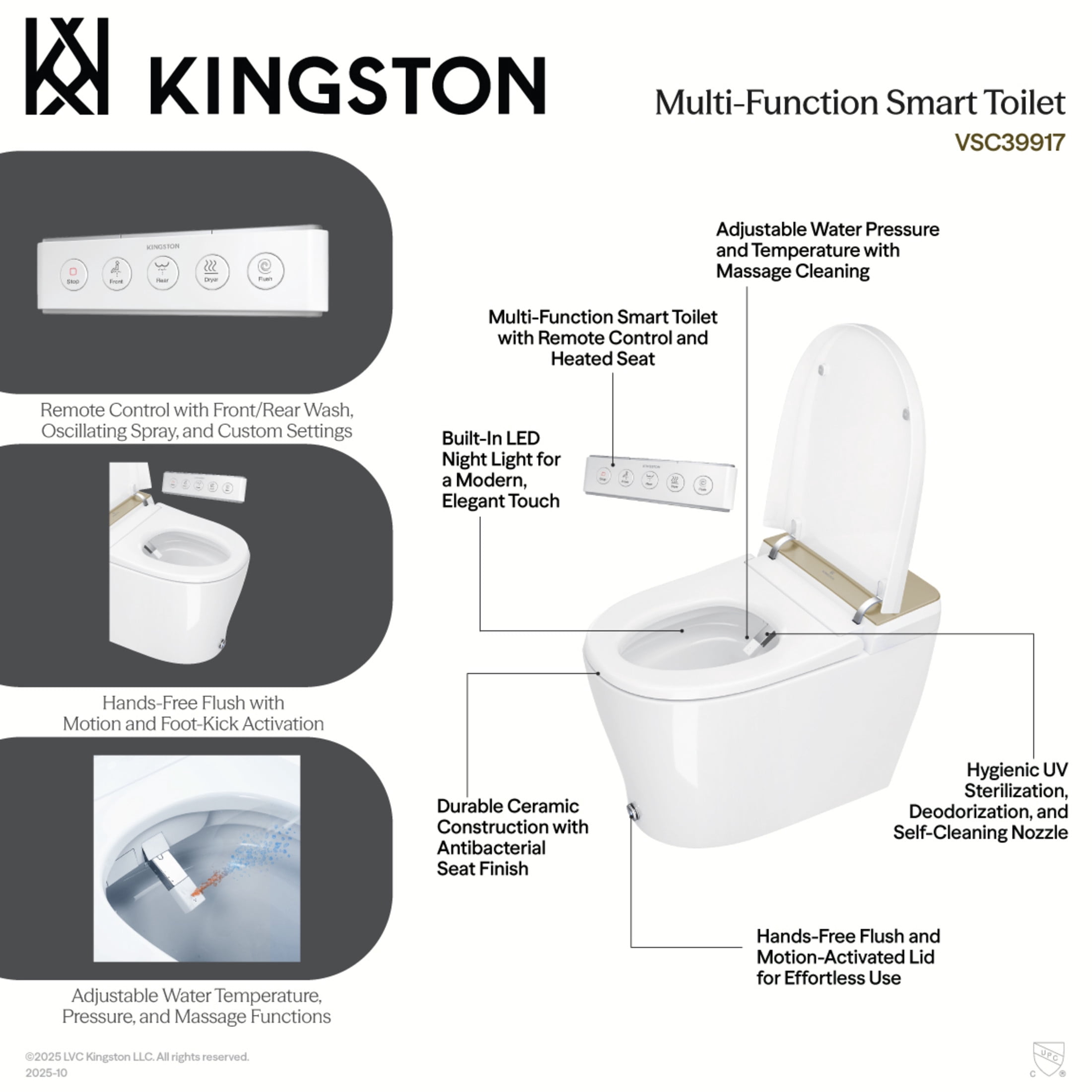Kingston Brass VSC3991 Edison Smart Toilet, White
