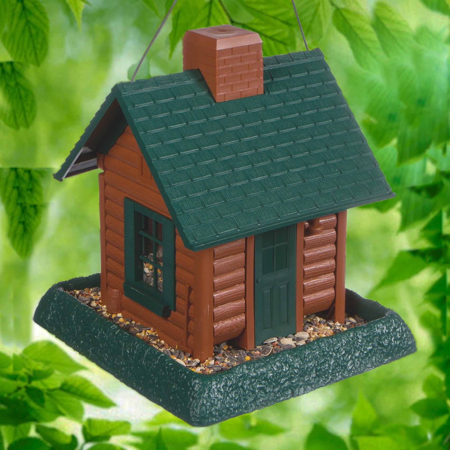 North States Village Collection Log Cabin Hopper Bird Feeder, Brown, 5 lb Capacity