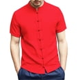 thumbnail image 2 of Kalauyu Men's Mandarin Collar Shirts Short Sleeve Button Down Shirt Summer Casual Loose Breathable Lightweight Solid Color Shirts, 2 of 5
