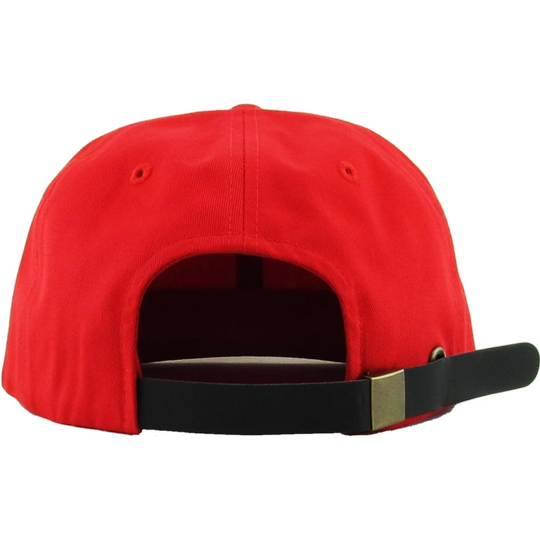 Red Classic Cotton Flat Brim Cap Unconstructed Baseball Style Adjustable Strapback