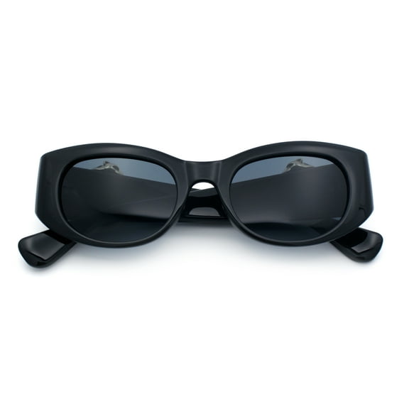 Womens Cheetah Emblem Classic Mod Fashion Thick Plastic Oval Sunglasses All Black