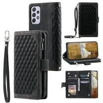 Feishell Crossbody Wallet Case for Samsung Galaxy A23 4G,Luxury PU Leather Magnetic Buckle Zipper Pocket Card Slots Shockproof Flip Stand Phone Cover with Hand Strap & Shoulder Strap,Black