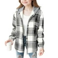 thumbnail image 3 of KAUOD Girls Plaid Cardigan Lightweight Soft Button Open Front Hooded Jackets with Pockets Teen Kids Cute School Coats, 3 of 3
