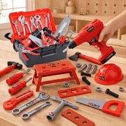 ALLJOY 55pcs Kids Tool Set,Pretend Play Construction Toys with Tool Box & Electronic Toy Drill Christmas Birthday Gift for Toddlers Boys Girls