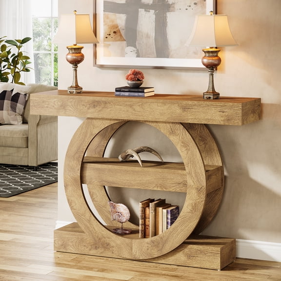 41" Farmhouse Console Table with 3-Tier Shelves, Narrow Entryway Table with Storage, Rustic Wooden Sofa Table for Hallway, Living Room, Behind Couch