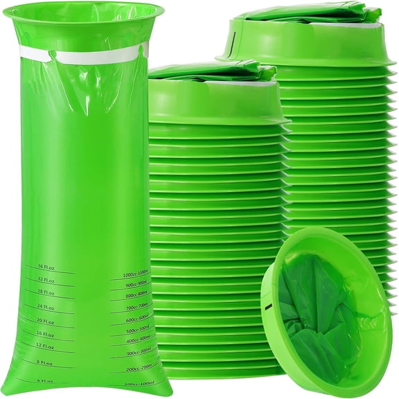 Disposable Vomit Bags 20Pcs, 1000ml Emesis Bags, Leakproof Barf Bags Disposable Throw Up Bags, Portable Puke Bags for Car, Nausea Bags for Travel Motion Sickness, Green