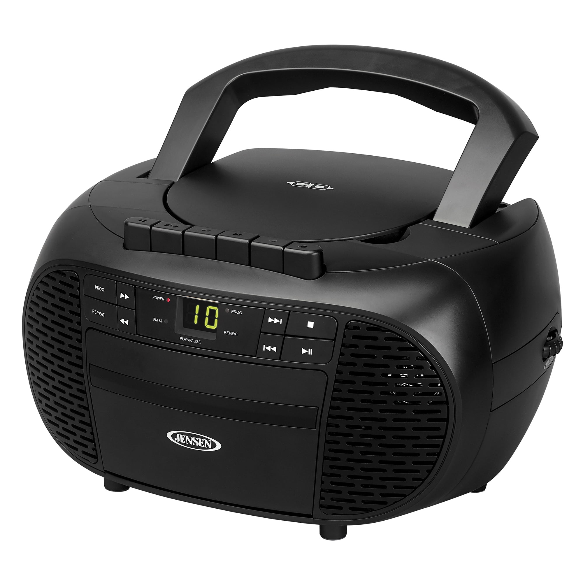 JENSEN Portable Bluetooth CD Music System with Built-in Speakers, Cassette Player/Recorder, AM/FM Radio, and Aux, CD-550ABT , Black