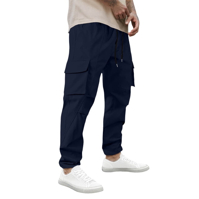 Pantalones de trabajo para hombre - Cordón con múltiples bolsillos, corte recto informal, poliéster - Resistentes, tallas S-XXL, cintura 74-93 cm, largo 104-110 cm