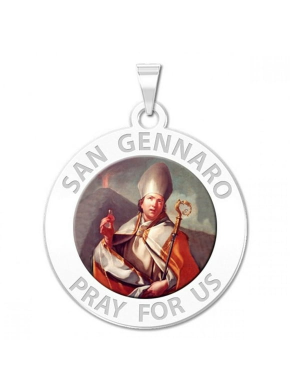San Gennaro Religious Medal Color - 3/4 inch Size of a Nickel - Sterling Silver