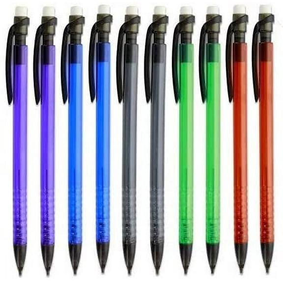 0.7 mm Mechanical Pencil With Pocket Clip, Eraser Top and Translucent Barrel Refillable and Retractable Ideal for General Writing - (5 per Pack) (Pack of 2) - By Emraw