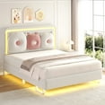thumbnail image 4 of LAFGUR Full Size Upholstered Bed Frame with LED Lights,Boucle Princess Platform Bed with Adjustable Headboard and Removable Pillows,Beige, 4 of 10