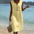thumbnail image 5 of Makaor Womens Linen Dresses Sheath Button Maxi Dresses Plus Size Sleeveless Dress Solid V Neck Beach Vacation Clothes with Pockets Yellow XL, 5 of 8