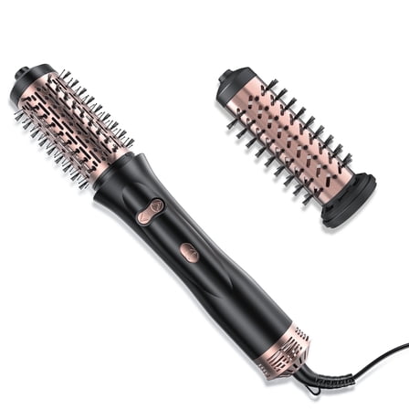 2 in 1 Thermal Brush - 360° Rotating Blow Dryer Brush with 2 Detachable Head, Powerful Multi-Styler Hot Air Brush for Curling Straightening Volumizing, Gift