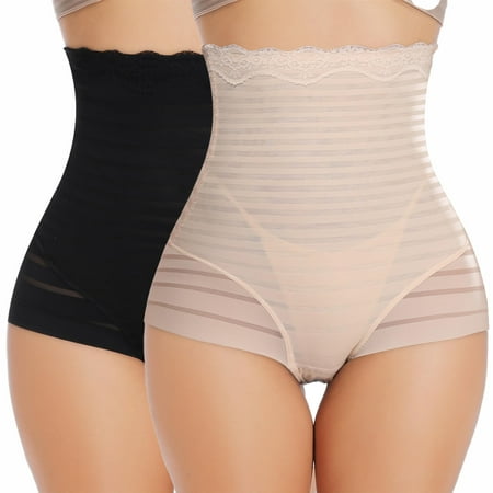 Vaslanda Lace Stripe High Waist compression Underwear Tummy Control Panty Girdles for women