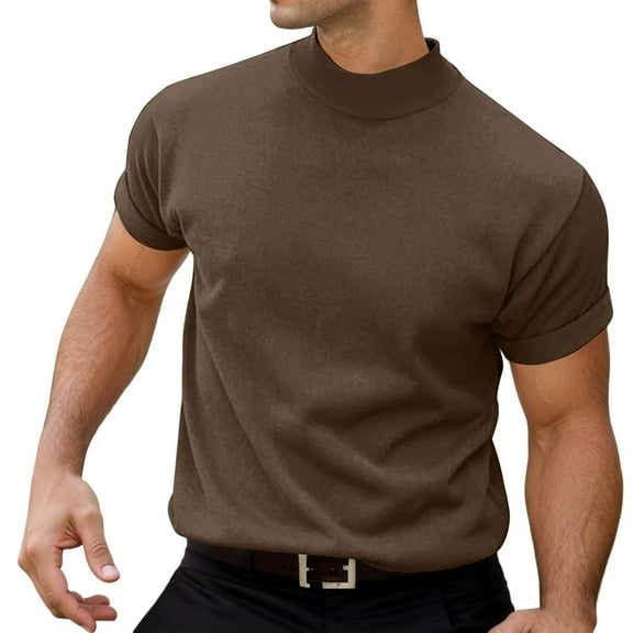 Men's Slim Fit Turtleneck T Shirt Casual Short Sleeve Solid Pullover Tee Lightweight Basic Top for Spring Daily Wear