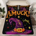 thumbnail image 2 of jejeloiu Witch Hats Twin Sheet Sets,Amuck Halloween Day Twin Fitted Sheet,Purple Orange Black Flat Sheet For Girls,Ultra Soft Home Decor,3-Piece, 2 of 7