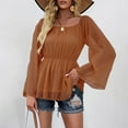 thumbnail image 2 of Pompotops Mode Femmes Casual Slim Solide Pulls Col Rond à Manches Longues O-Col Tops, 2 of 8