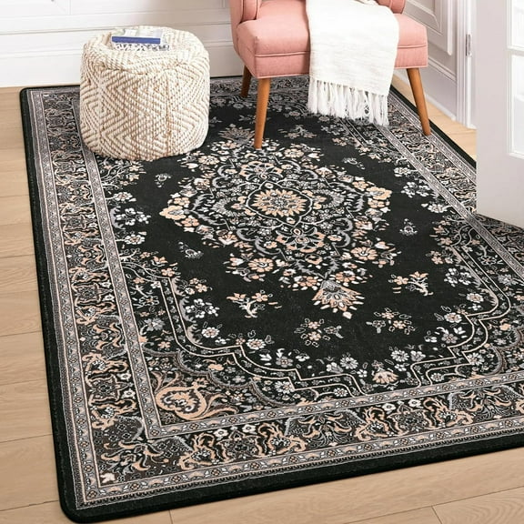 Noahas Area Rug Vintage Pattern Rug for Living Room, Den, Bedroom, Kids Room, Black, 5' X 7'