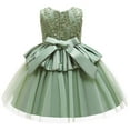 thumbnail image 4 of Summer Savings! TAGOLD Toddler Girls Solid Color Leaf Embroidery Net Yarn Bowknot Birthday Party Flowers Gown Kids Dresses Green 4-5 Years, 4 of 6